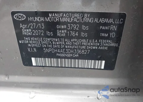 2013 Hyundai Elantra Gls из США, поврежденный, VIN 5NPDH4AE3DH336827